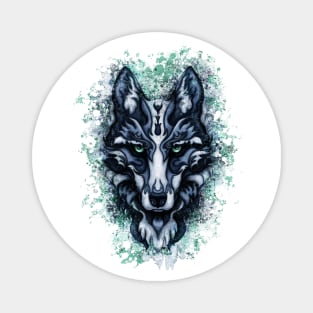 Splatter abstract wolf artwork, blue wolf face Magnet